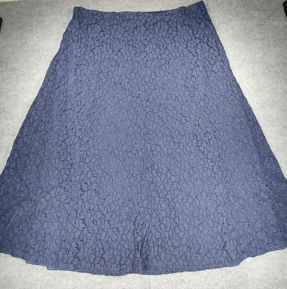 Cato Woman Lace Skirt 18/20W Navy Blue Floral Overlay Lined Midi A-Line Boho